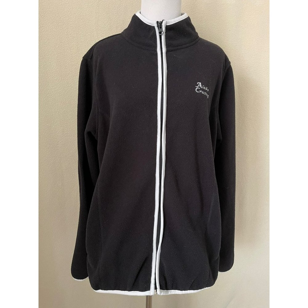 Pure Alaska Women's Black Embroidered "Alaska Cruising" Full Zip-Front Fleece Ja